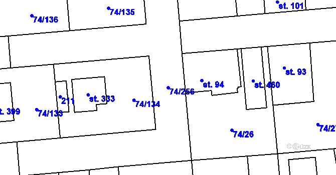 Parcela st. 74/256 v KÚ Hovorčovice, Katastrální mapa