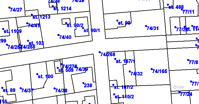 Parcela st. 74/268 v KÚ Hovorčovice, Katastrální mapa