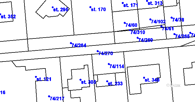 Parcela st. 74/270 v KÚ Hovorčovice, Katastrální mapa