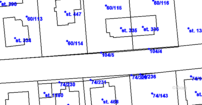 Parcela st. 104/5 v KÚ Hovorčovice, Katastrální mapa