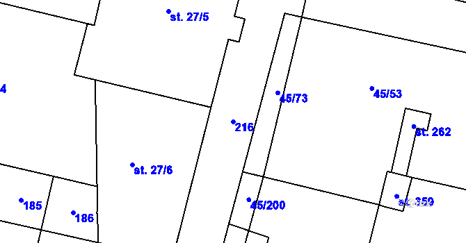 Parcela st. 216 v KÚ Hovorčovice, Katastrální mapa