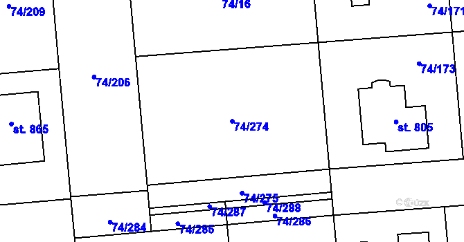 Parcela st. 74/274 v KÚ Hovorčovice, Katastrální mapa
