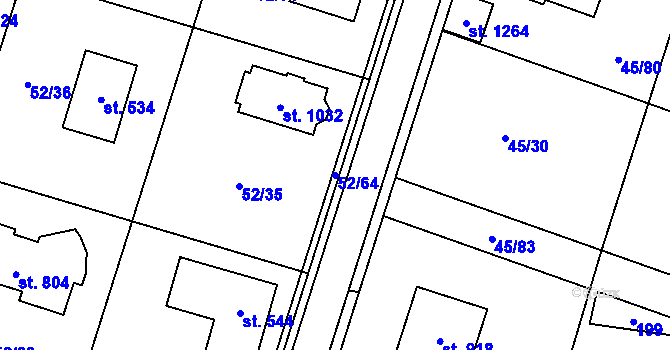 Parcela st. 52/64 v KÚ Hovorčovice, Katastrální mapa