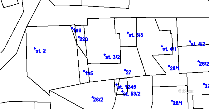 Parcela st. 3/2 v KÚ Hovorčovice, Katastrální mapa