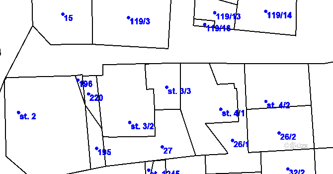 Parcela st. 3/3 v KÚ Hovorčovice, Katastrální mapa