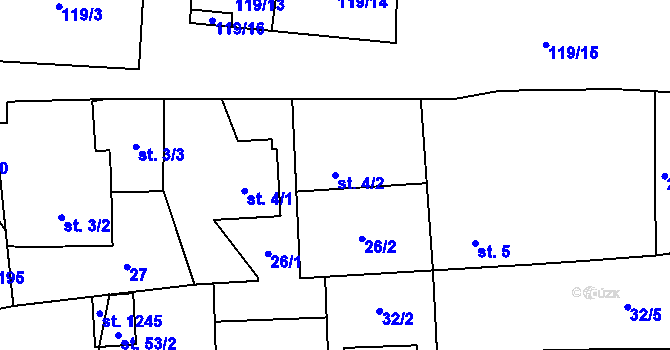 Parcela st. 4/2 v KÚ Hovorčovice, Katastrální mapa