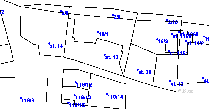 Parcela st. 13 v KÚ Hovorčovice, Katastrální mapa