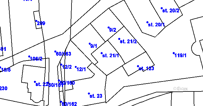 Parcela st. 21/1 v KÚ Hovorčovice, Katastrální mapa