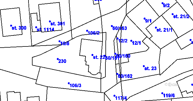 Parcela st. 22 v KÚ Hovorčovice, Katastrální mapa