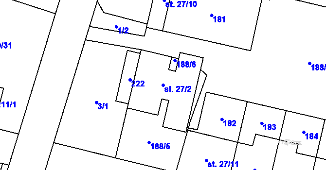 Parcela st. 27/2 v KÚ Hovorčovice, Katastrální mapa