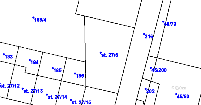 Parcela st. 27/6 v KÚ Hovorčovice, Katastrální mapa