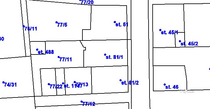 Parcela st. 81/1 v KÚ Hovorčovice, Katastrální mapa