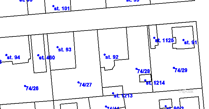 Parcela st. 92 v KÚ Hovorčovice, Katastrální mapa
