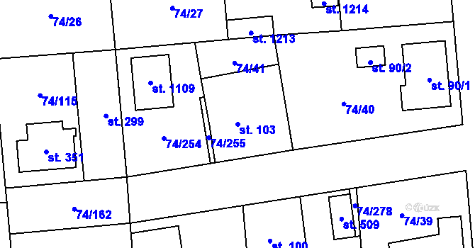 Parcela st. 103 v KÚ Hovorčovice, Katastrální mapa