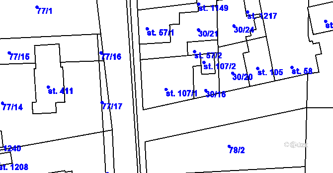 Parcela st. 107 v KÚ Hovorčovice, Katastrální mapa