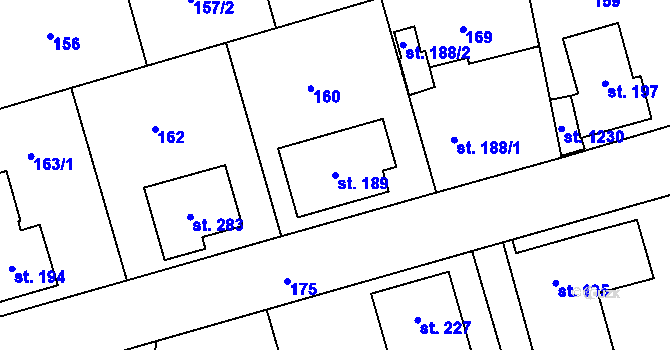 Parcela st. 189 v KÚ Hovorčovice, Katastrální mapa