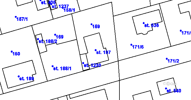 Parcela st. 197 v KÚ Hovorčovice, Katastrální mapa