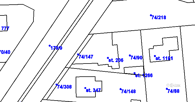 Parcela st. 206 v KÚ Hovorčovice, Katastrální mapa