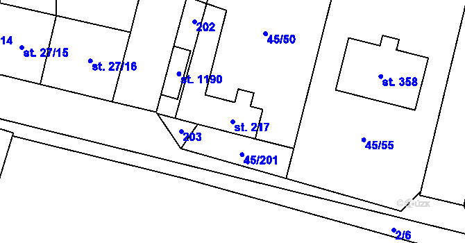 Parcela st. 217 v KÚ Hovorčovice, Katastrální mapa