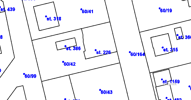 Parcela st. 226 v KÚ Hovorčovice, Katastrální mapa