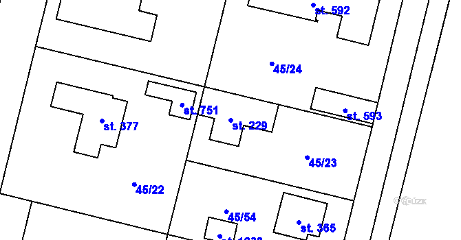 Parcela st. 229 v KÚ Hovorčovice, Katastrální mapa