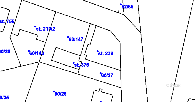 Parcela st. 238 v KÚ Hovorčovice, Katastrální mapa