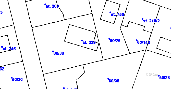 Parcela st. 239 v KÚ Hovorčovice, Katastrální mapa