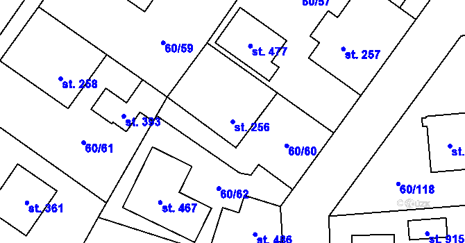 Parcela st. 256 v KÚ Hovorčovice, Katastrální mapa