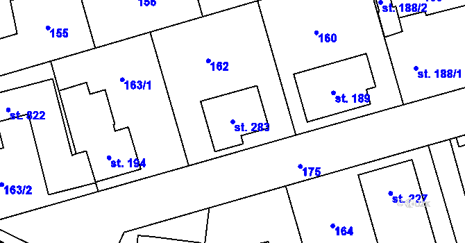 Parcela st. 283 v KÚ Hovorčovice, Katastrální mapa