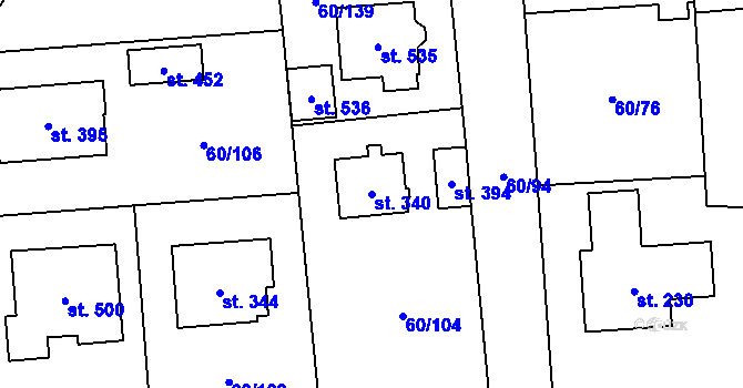 Parcela st. 340 v KÚ Hovorčovice, Katastrální mapa