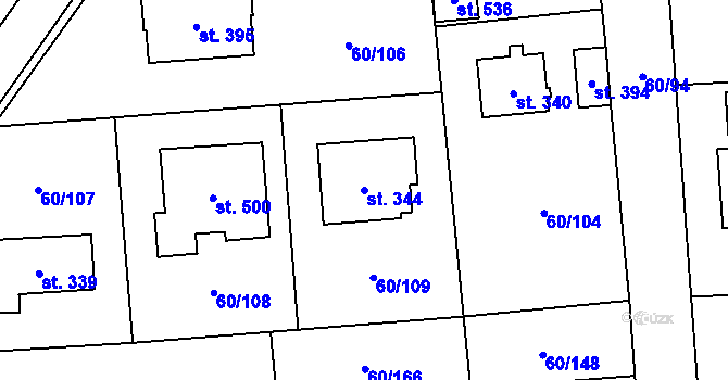 Parcela st. 344 v KÚ Hovorčovice, Katastrální mapa