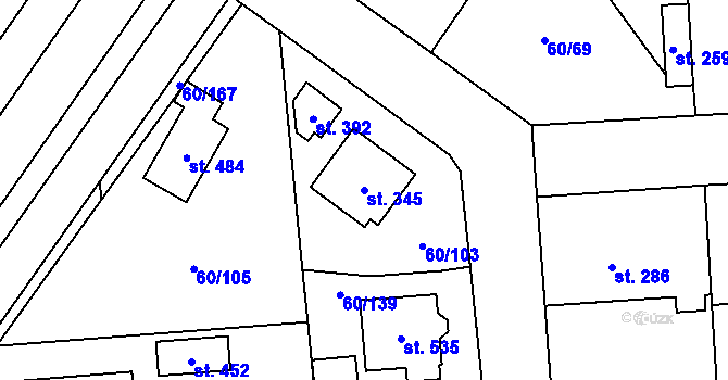 Parcela st. 345 v KÚ Hovorčovice, Katastrální mapa