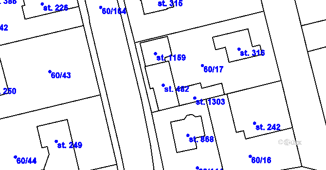 Parcela st. 482 v KÚ Hovorčovice, Katastrální mapa