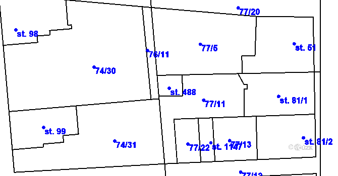 Parcela st. 488 v KÚ Hovorčovice, Katastrální mapa
