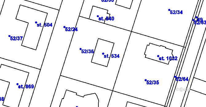 Parcela st. 534 v KÚ Hovorčovice, Katastrální mapa