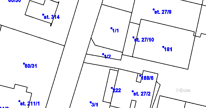 Parcela st. 1/2 v KÚ Hovorčovice, Katastrální mapa