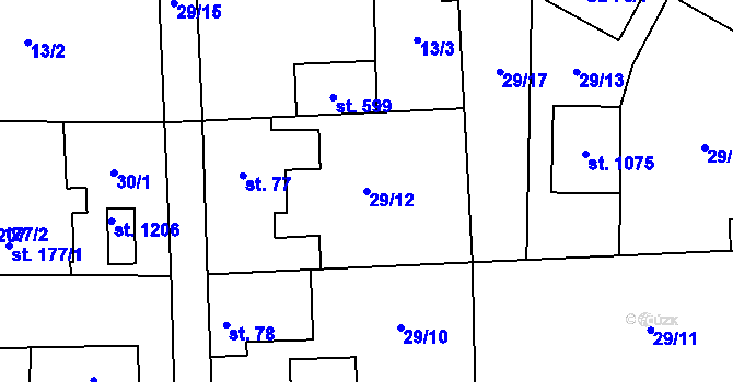 Parcela st. 29/12 v KÚ Hovorčovice, Katastrální mapa
