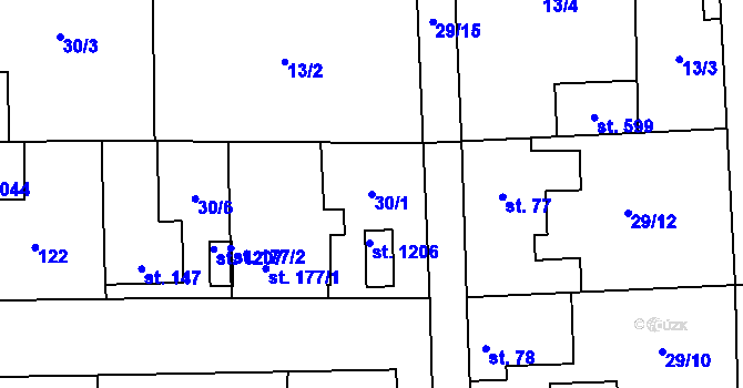 Parcela st. 30/1 v KÚ Hovorčovice, Katastrální mapa