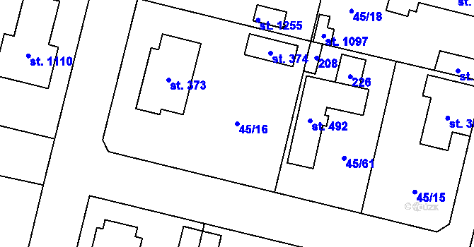 Parcela st. 45/16 v KÚ Hovorčovice, Katastrální mapa