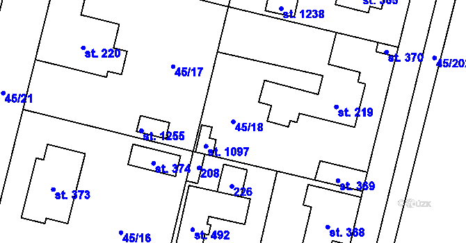 Parcela st. 45/18 v KÚ Hovorčovice, Katastrální mapa