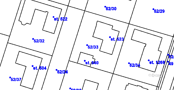 Parcela st. 52/33 v KÚ Hovorčovice, Katastrální mapa