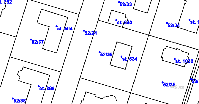 Parcela st. 52/36 v KÚ Hovorčovice, Katastrální mapa