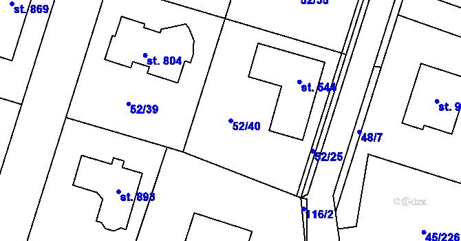 Parcela st. 52/40 v KÚ Hovorčovice, Katastrální mapa