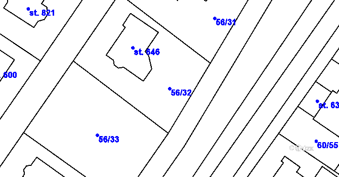 Parcela st. 56/32 v KÚ Hovorčovice, Katastrální mapa