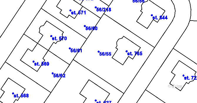 Parcela st. 56/55 v KÚ Hovorčovice, Katastrální mapa
