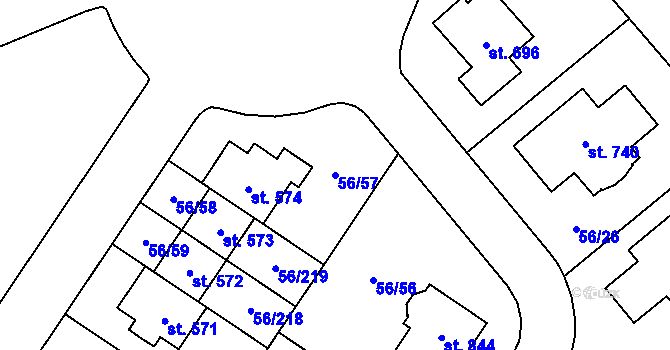 Parcela st. 56/57 v KÚ Hovorčovice, Katastrální mapa