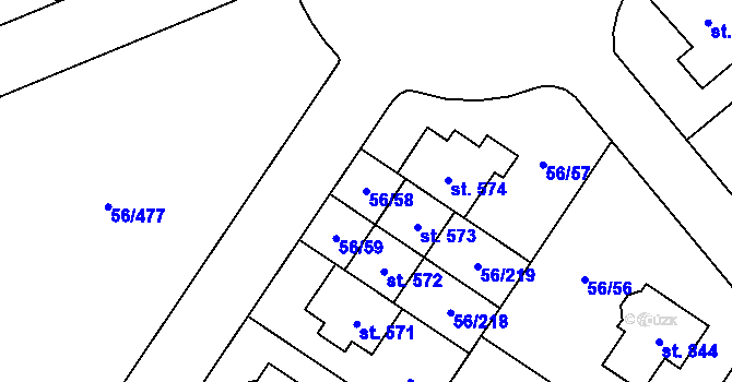 Parcela st. 56/58 v KÚ Hovorčovice, Katastrální mapa