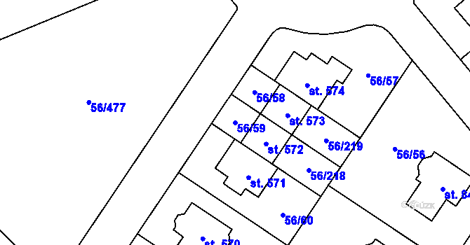 Parcela st. 56/59 v KÚ Hovorčovice, Katastrální mapa