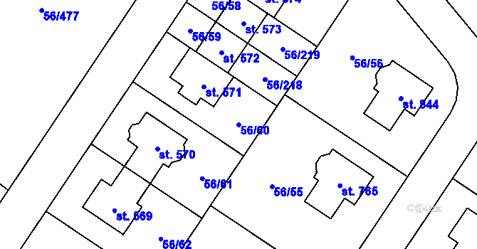 Parcela st. 56/60 v KÚ Hovorčovice, Katastrální mapa