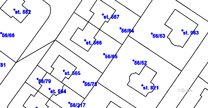 Parcela st. 56/65 v KÚ Hovorčovice, Katastrální mapa